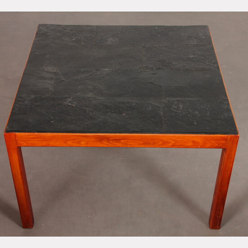 Vintage wood and slate coffee table, 1970