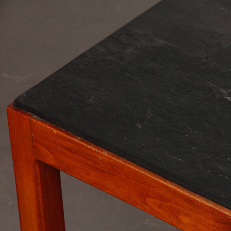 Vintage wood and slate coffee table, 1970