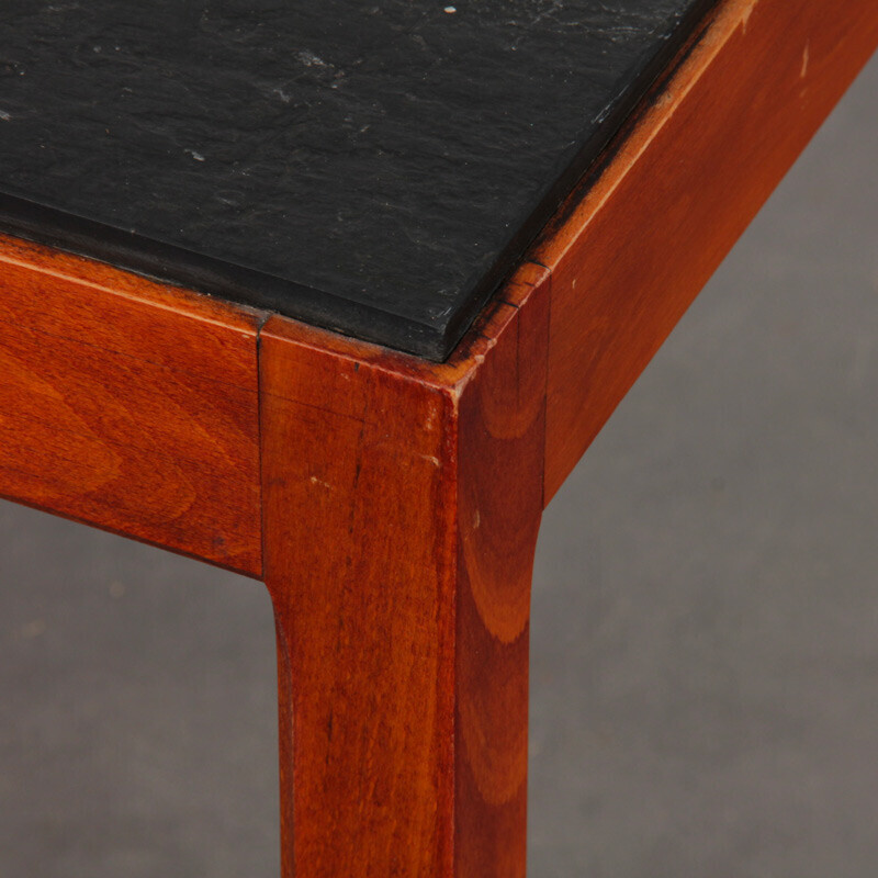 Vintage wood and slate coffee table, 1970