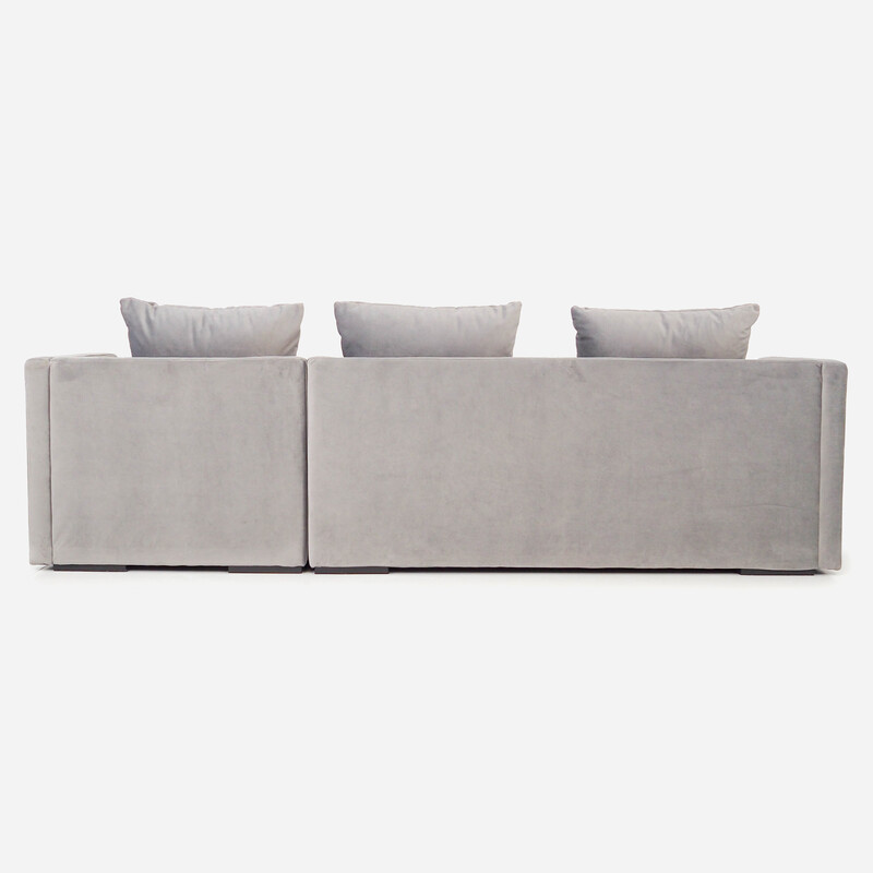 Skandinavisches Ecksofa Malmo aus silbernem Velours