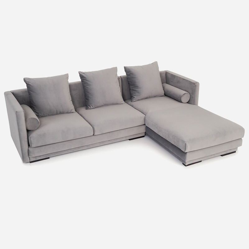 Skandinavisches Ecksofa Malmo aus silbernem Velours