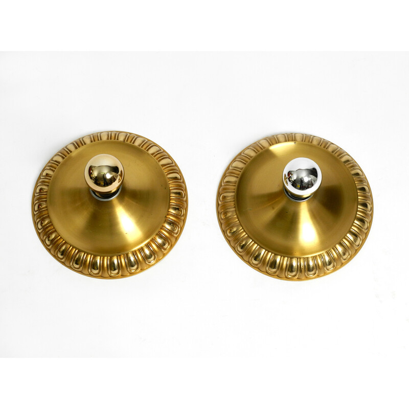 Pair of vintage Pop Art round brass and metal wall lamps by Sölken, 1960s