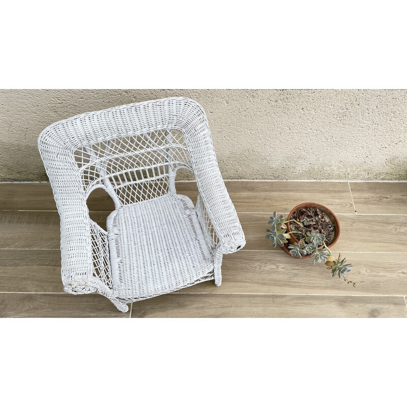 Vintage white rattan armchair, 1970-1980