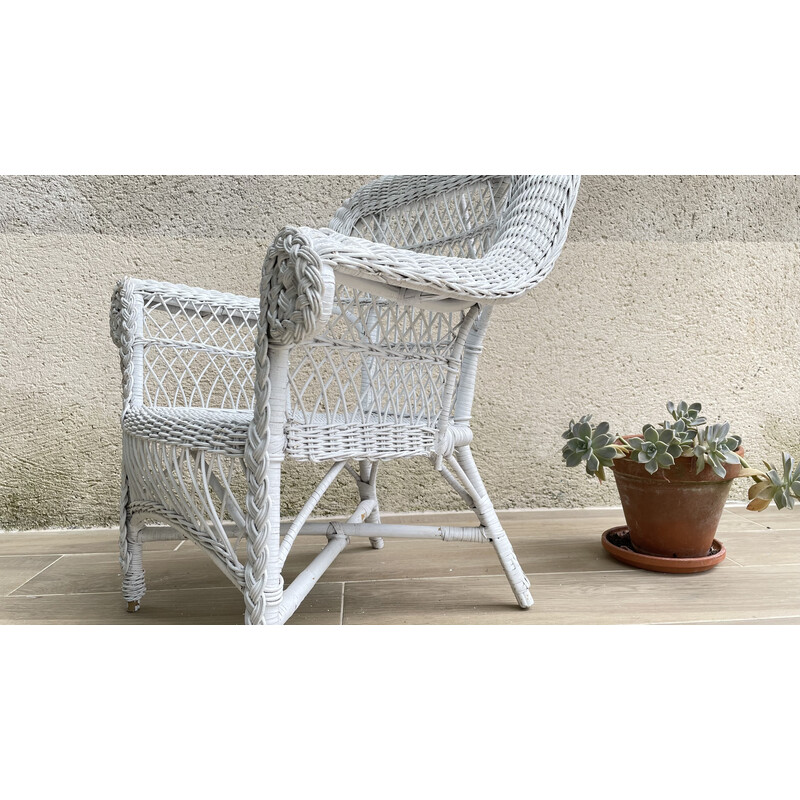 Vintage white rattan armchair, 1970-1980