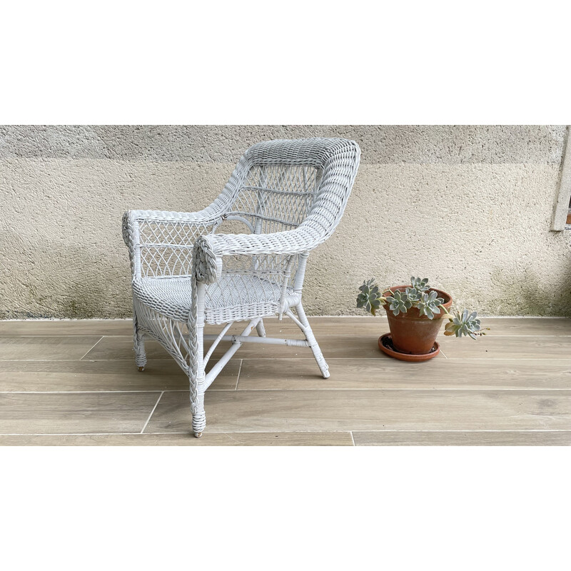 Vintage witte rotan fauteuil, 1970-1980
