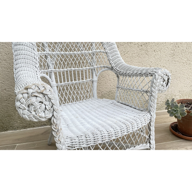 Vintage white rattan armchair, 1970-1980