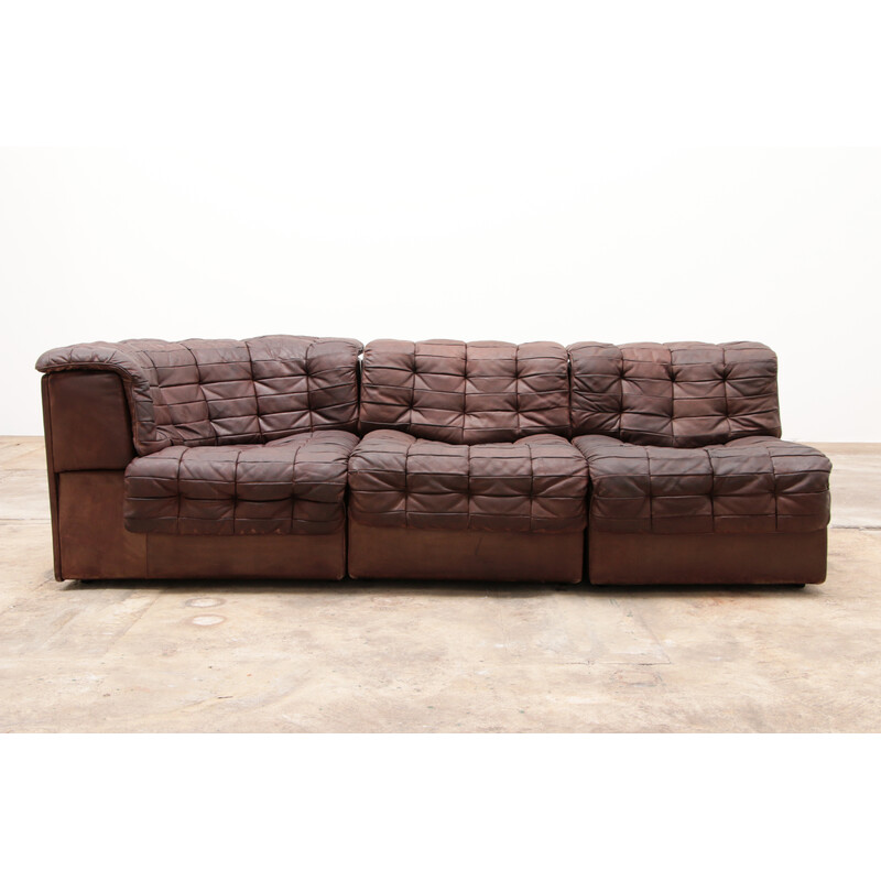 Vintage Ds-11 sofa in dark brown patchwork leather by De Sede, Switzerland 1970