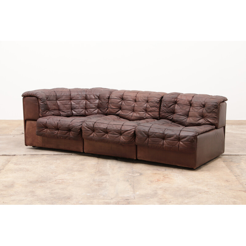 Vintage Ds-11 sofa in dark brown patchwork leather by De Sede, Switzerland 1970