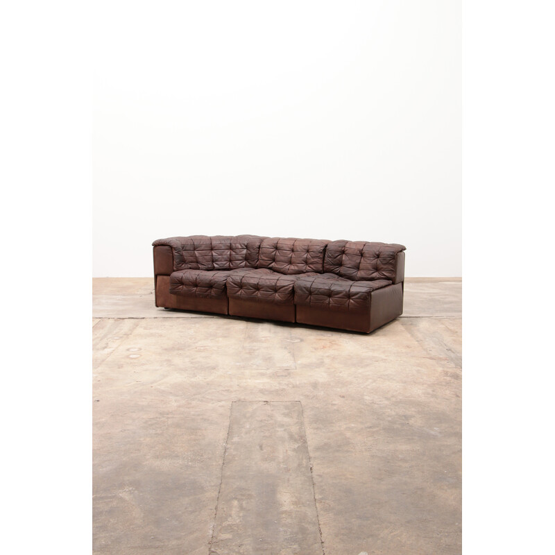 Vintage Ds-11 sofa in dark brown patchwork leather by De Sede, Switzerland 1970