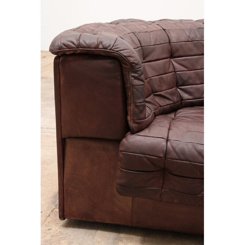 Vintage Ds-11 sofa in dark brown patchwork leather by De Sede, Switzerland 1970