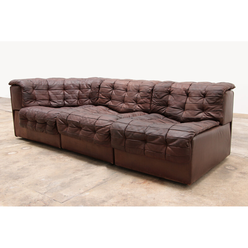 Vintage Ds-11 sofa in dark brown patchwork leather by De Sede, Switzerland 1970