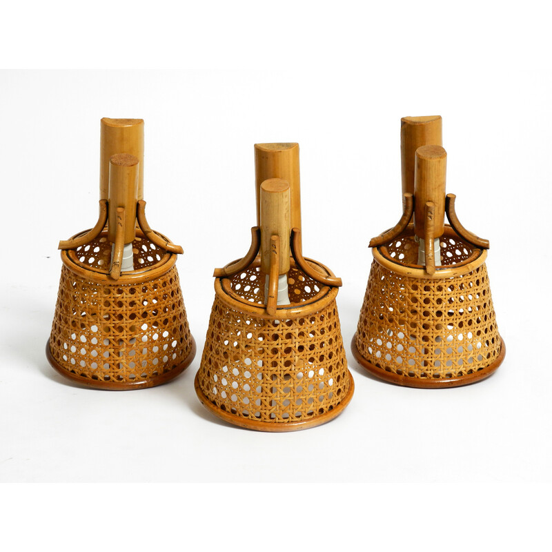 Set van 3 vintage bamboe wandlampen, Italië 1980