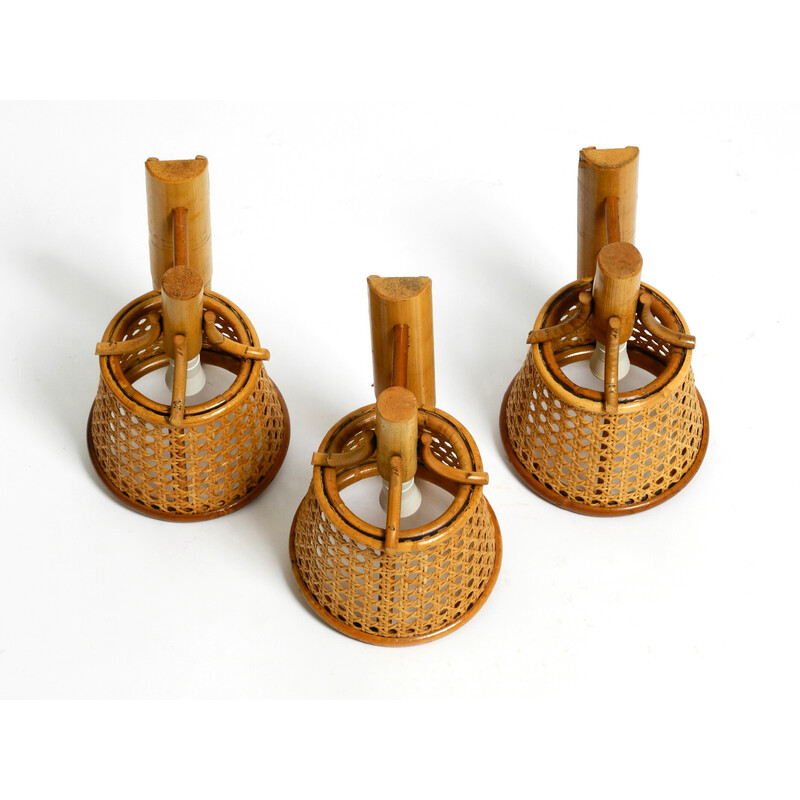 Set of 3 vintage bamboo wall lamps, Italy 1980
