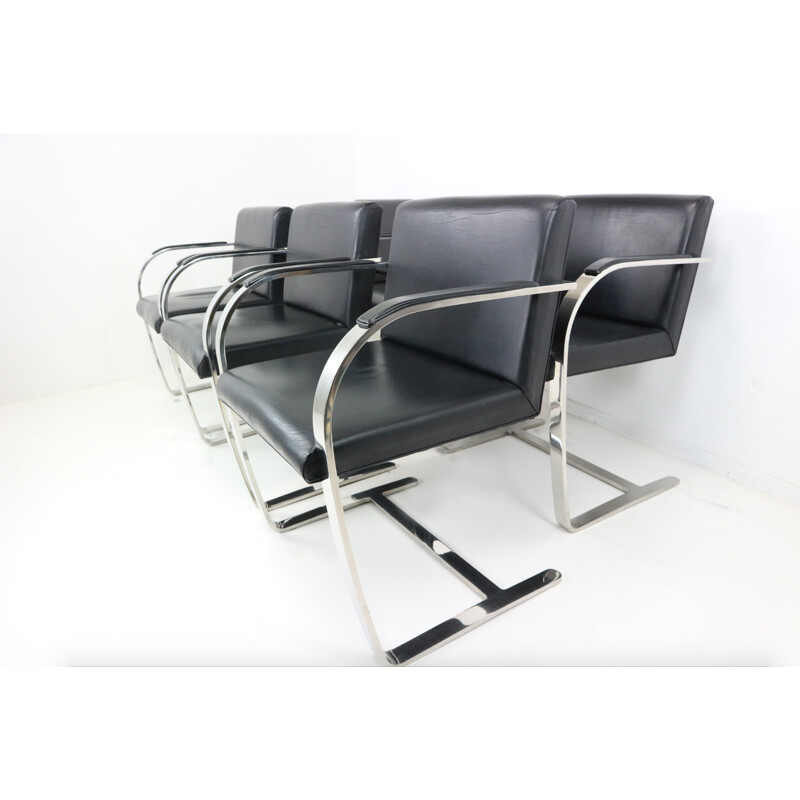 Set of six Brno RVS Flat Bar Armchairs By Ludwig Mies Van Der Rohe For Fasem - 1930s