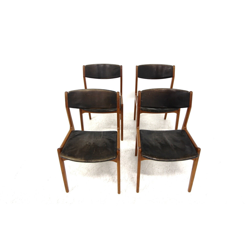 Set of 4 vintage teak and leather chairs for Sorø Stolefabrik, Denmark 1960