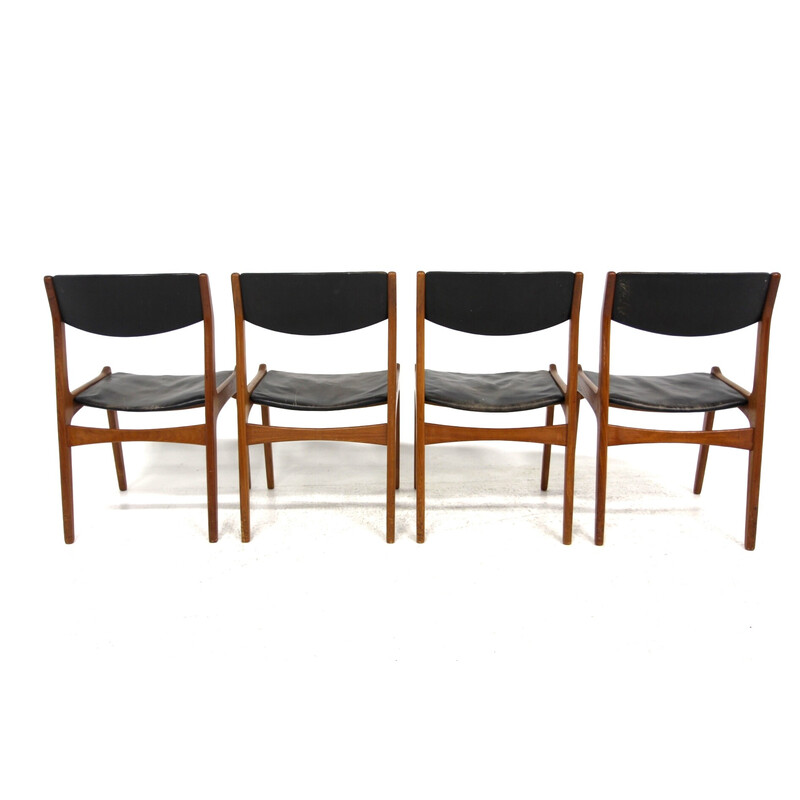 Set van 4 vintage teakhouten en lederen stoelen voor Sorø Stolefabrik, Denemarken 1960