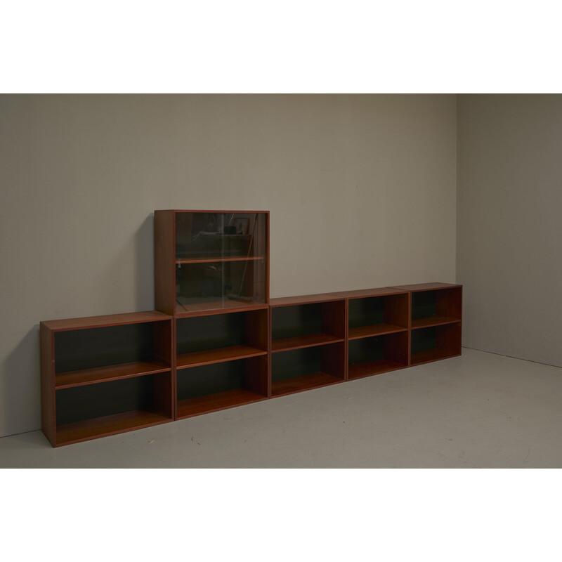 Vintage teak bookcase with glass doors, Denmark 1960