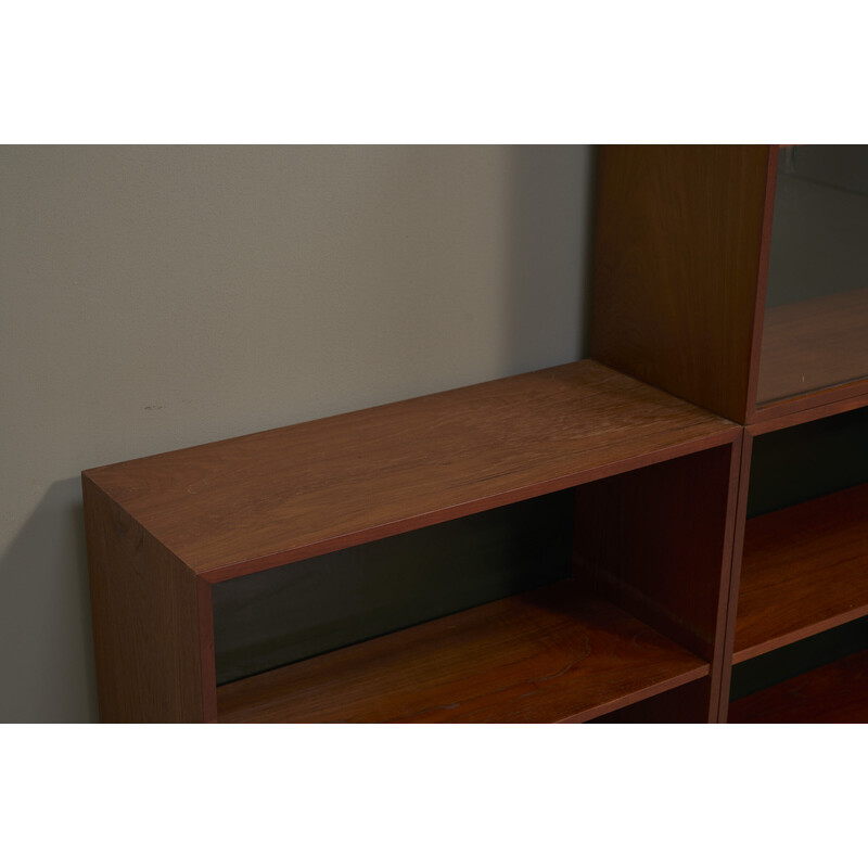 Vintage teak bookcase with glass doors, Denmark 1960