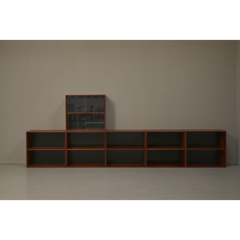 Vintage teak bookcase with glass doors, Denmark 1960