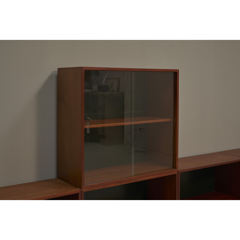 Vintage teak bookcase with glass doors, Denmark 1960