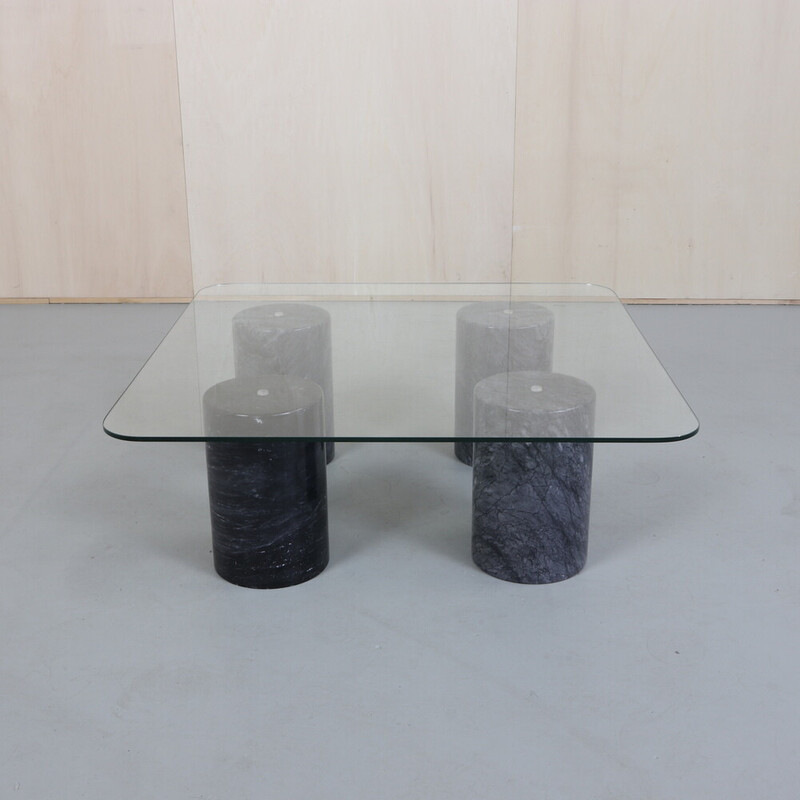 Tavolino vintage in marmo e vetro