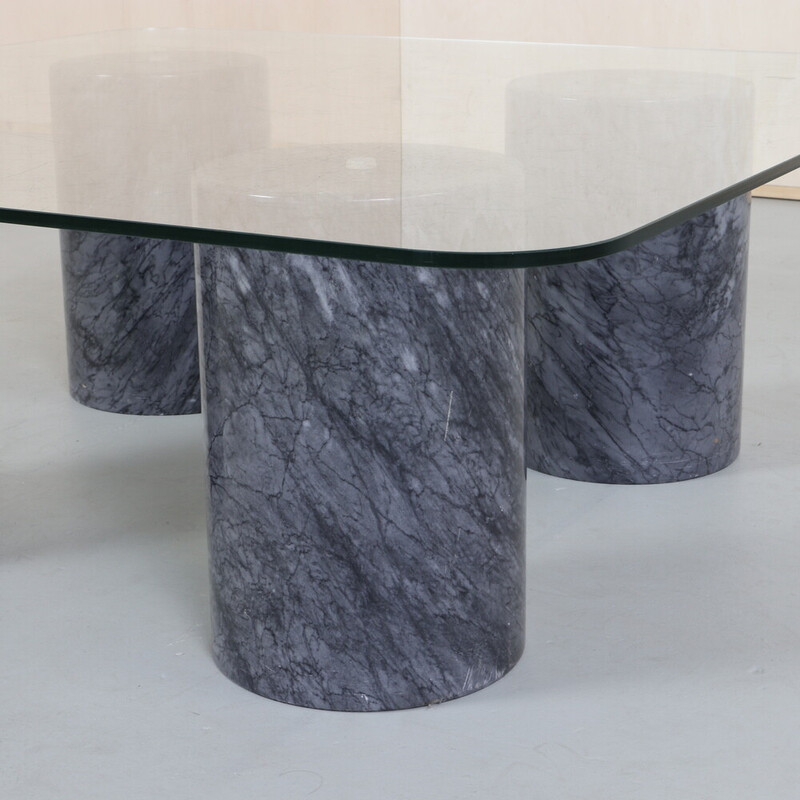 Tavolino vintage in marmo e vetro