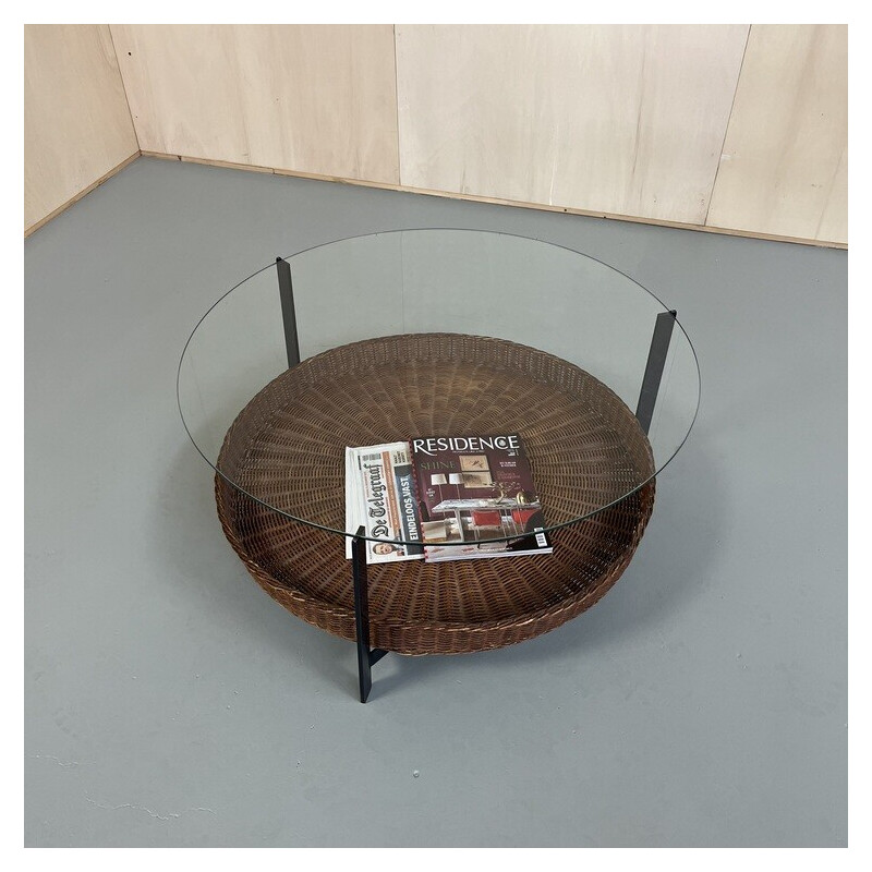 Vintage coffee table with magazine rack by Rudolf Wolf for Rohe Noordwolde, 1960