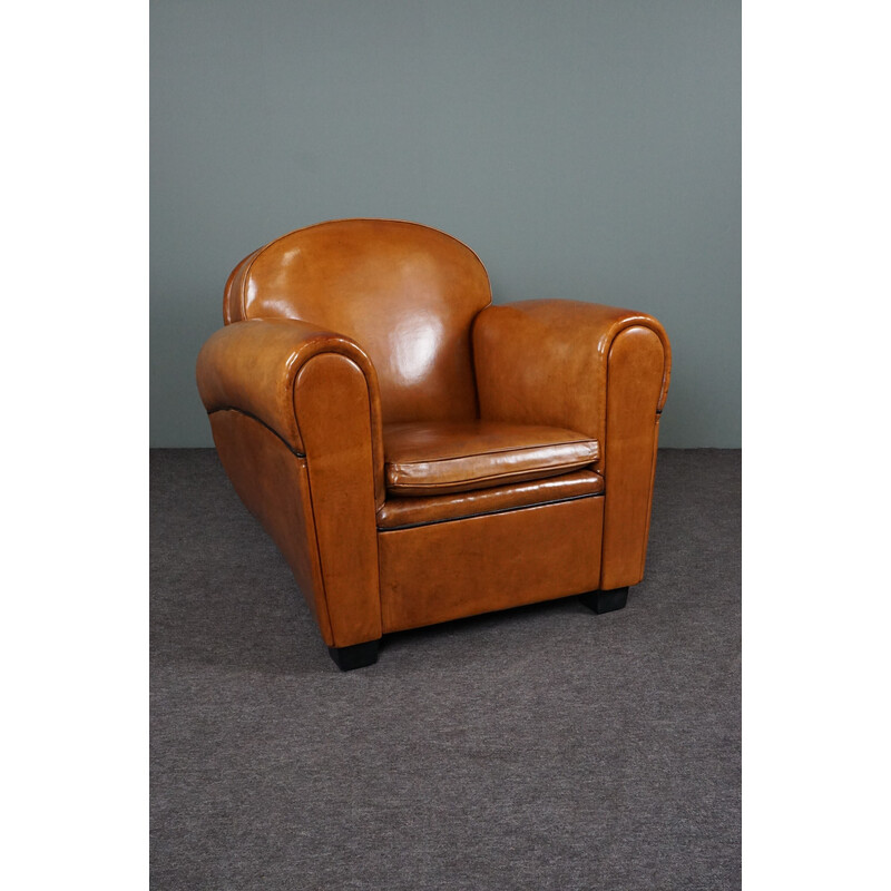 Vintage exclusieve schapenleren Art Deco fauteuil van Bart van Bekhoven