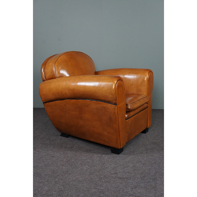 Vintage exclusive sheep leather Art Deco armchair by Bart van Bekhoven