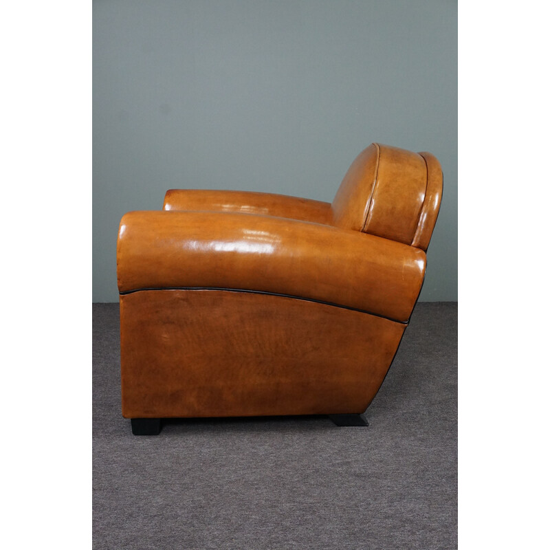 Vintage exclusieve schapenleren Art Deco fauteuil van Bart van Bekhoven