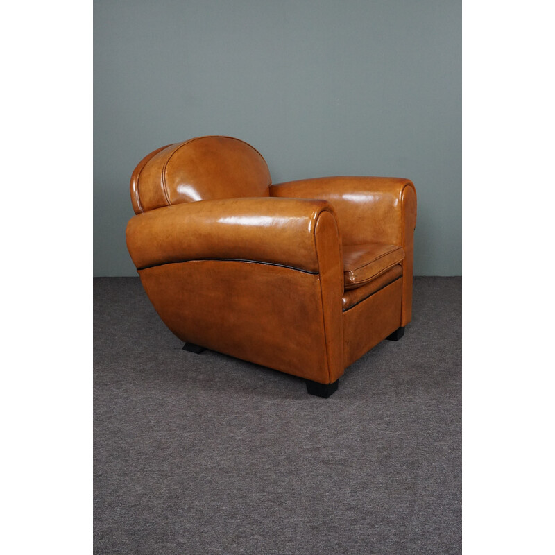 Vintage exclusive sheep leather Art Deco armchair by Bart van Bekhoven