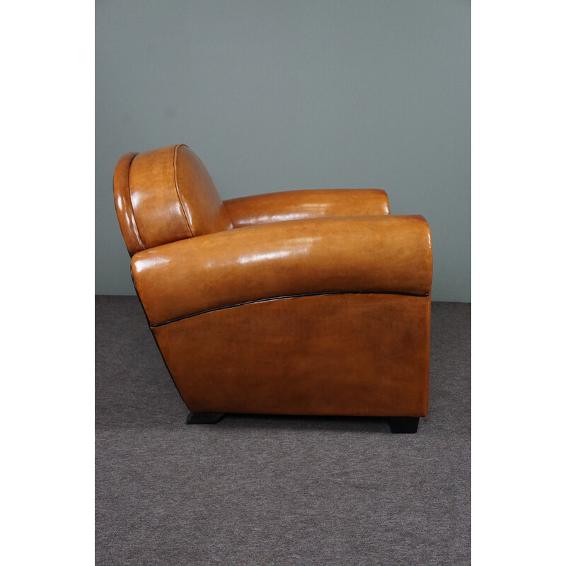 Vintage exclusive sheep leather Art Deco armchair by Bart van Bekhoven