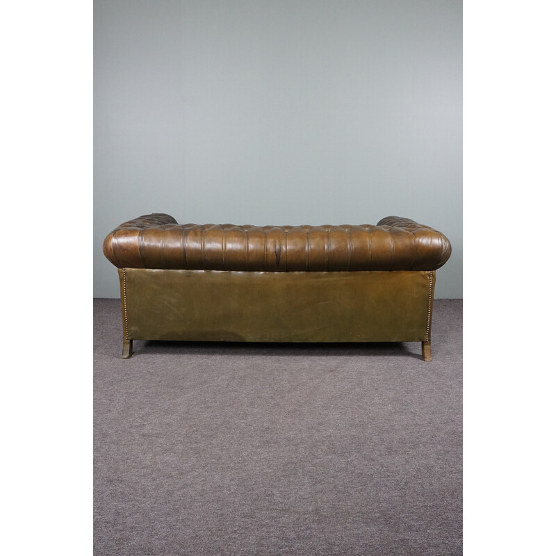 Sofá Chesterfield 2 plazas piel vacuno verde vintage