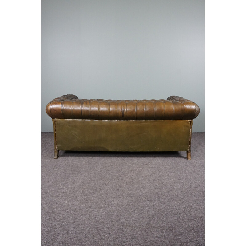 Vintage green cowhide leather Chesterfield sofa 2 seater