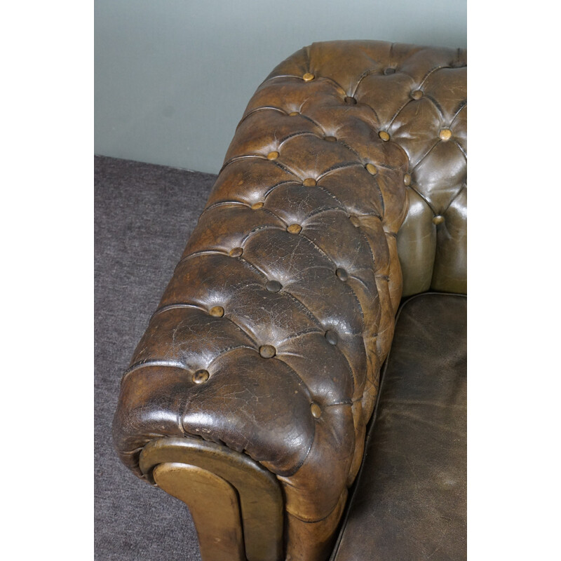 Sofá Chesterfield 2 plazas piel vacuno verde vintage