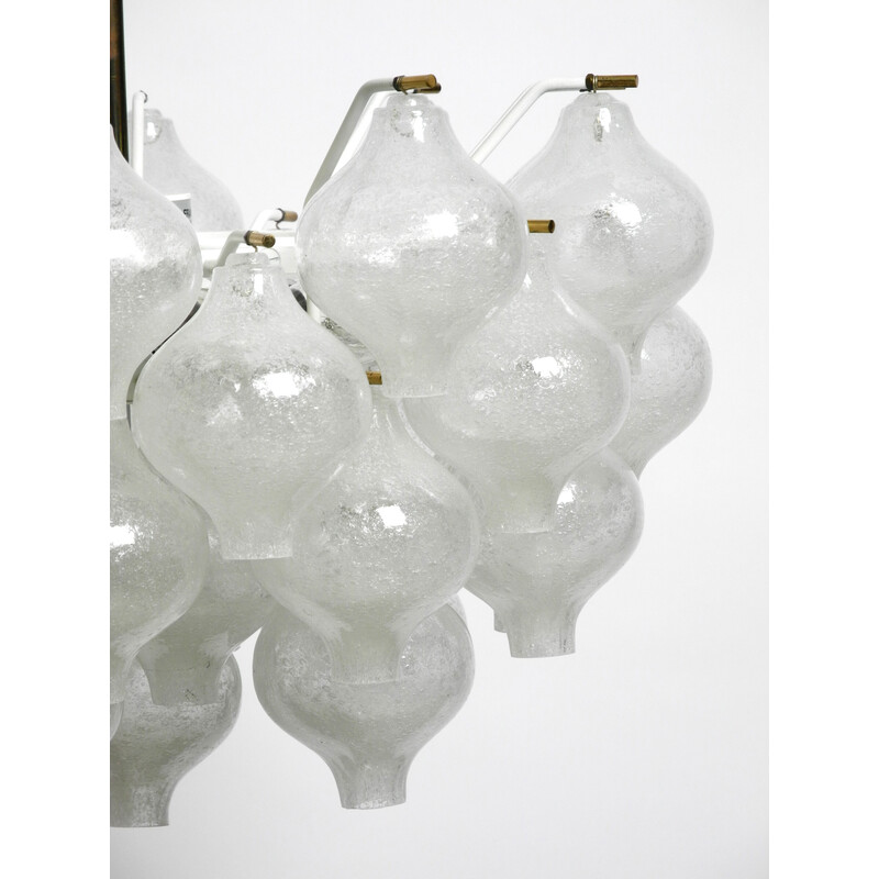 Vintage Tulipan ice glass ball pendant lamp by J. T. Kalmar Franken, Austria 1960s