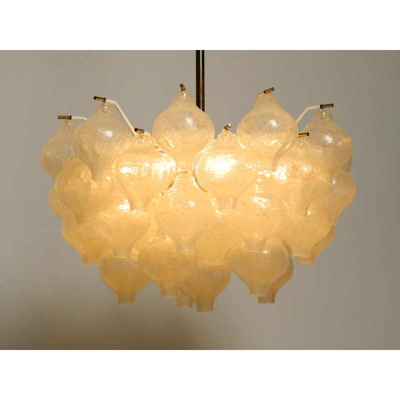 Vintage Tulipan ice glass ball pendant lamp by J. T. Kalmar Franken, Austria 1960s