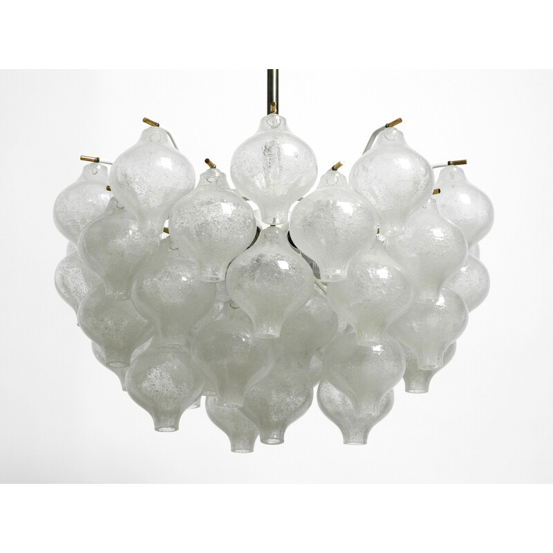 Vintage Tulipan ice glass ball pendant lamp by J. T. Kalmar Franken, Austria 1960s