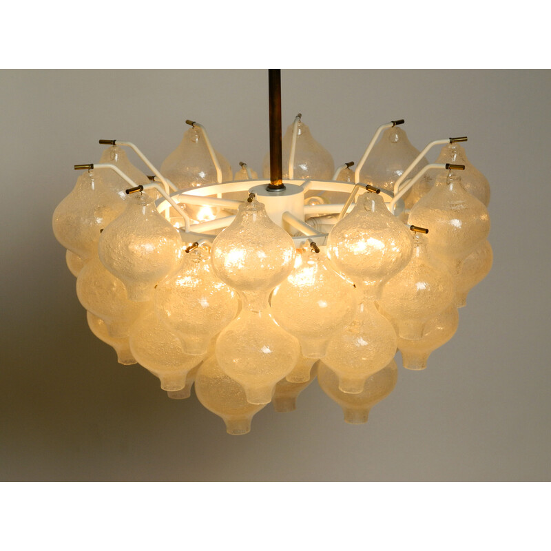 Vintage Tulipan ice glass ball pendant lamp by J. T. Kalmar Franken, Austria 1960s