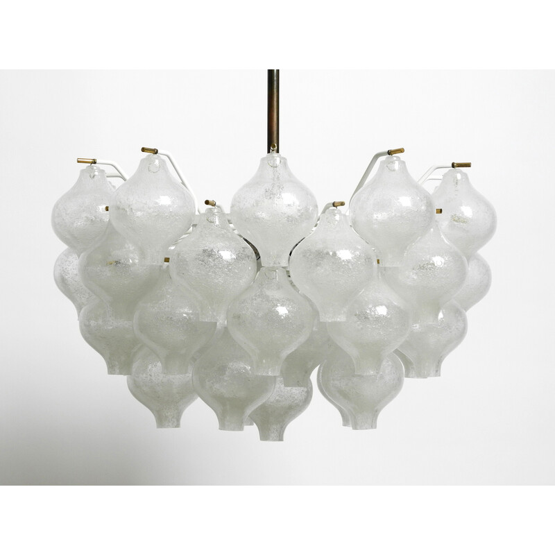 Vintage Tulipan ice glass ball pendant lamp by J. T. Kalmar Franken, Austria 1960s