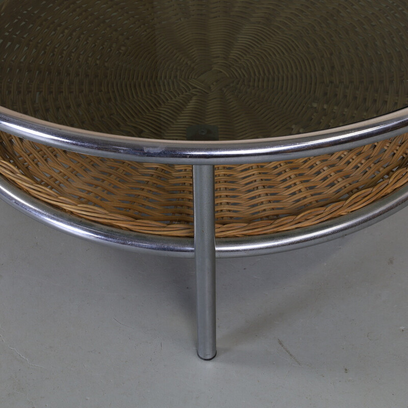 Table basse vintage en chrome et verre