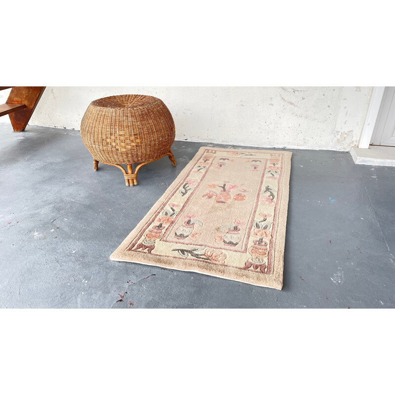 Vintage-Chinesisch-Teppich aus Wolle in rosé-beige
