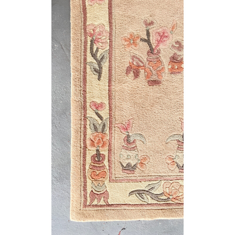 Vintage Chinees wollen tapijt in roze beige