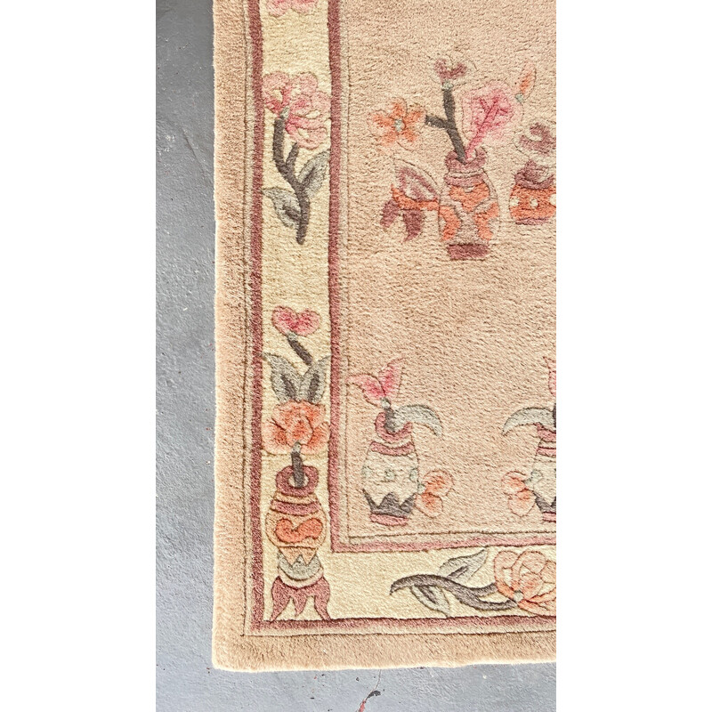 Vintage Chinese wool rug in beige pink