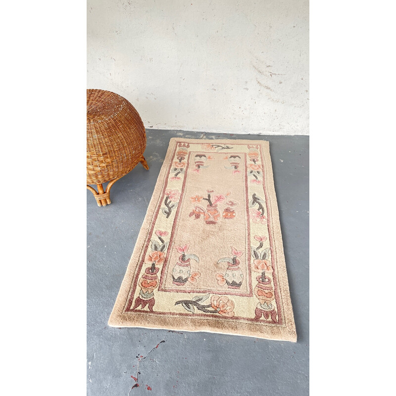 Tapis Chinois vintage en laine beige rosé