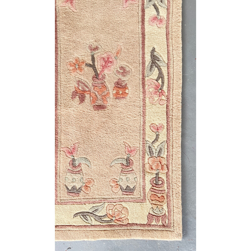 Tapis Chinois vintage en laine beige rosé