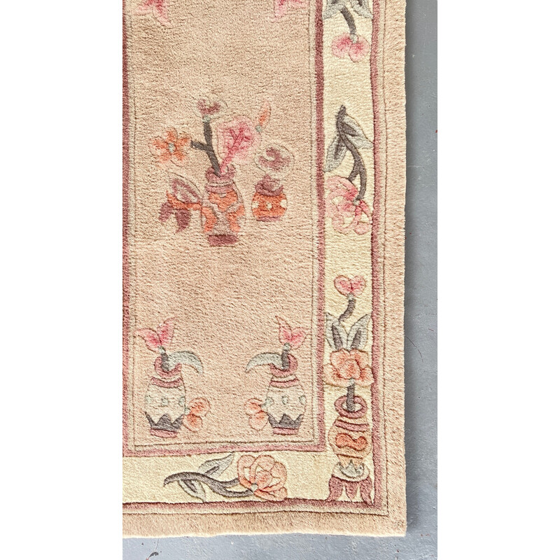 Tappeto cinese vintage in lana rosa beige