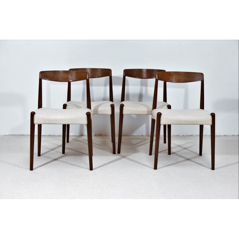 Set of 4 vintage Danish walnut and woolen chairs