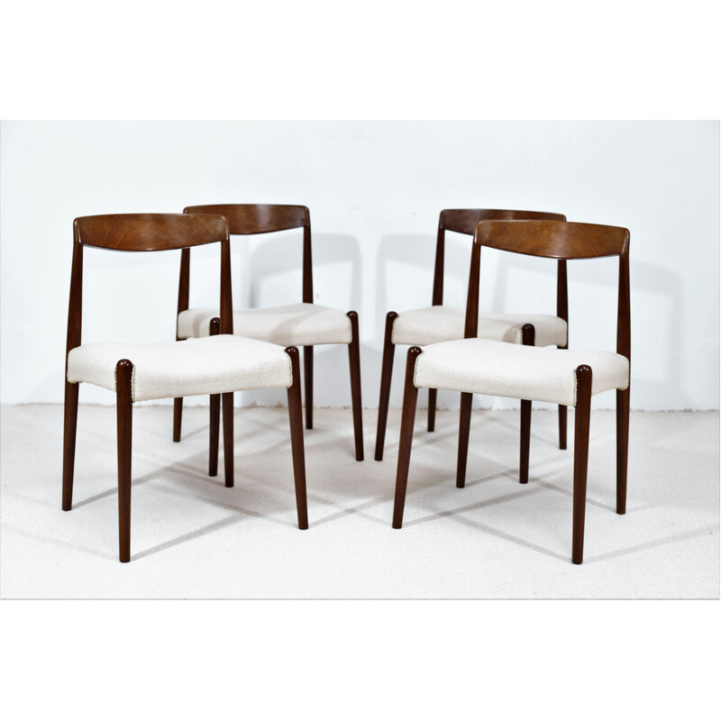 Set of 4 vintage Danish walnut and woolen chairs
