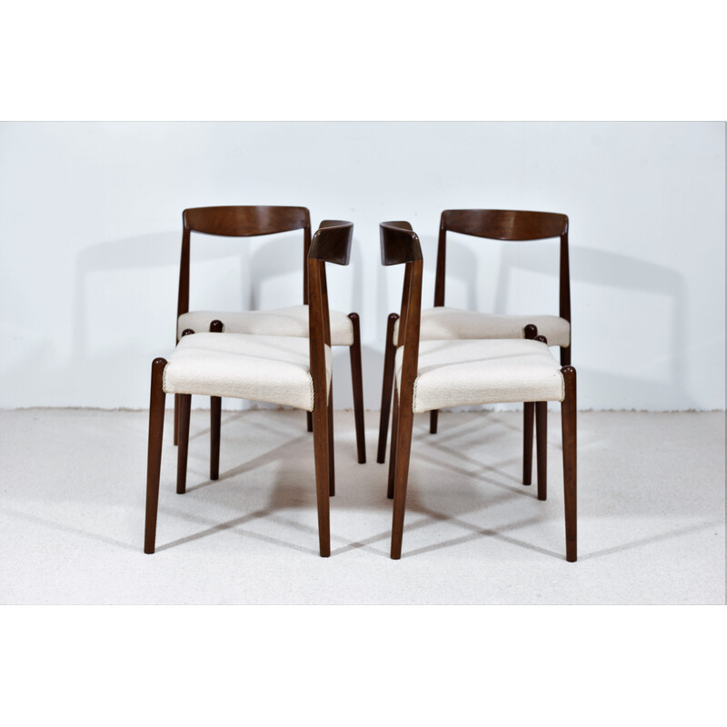 Set of 4 vintage Danish walnut and woolen chairs